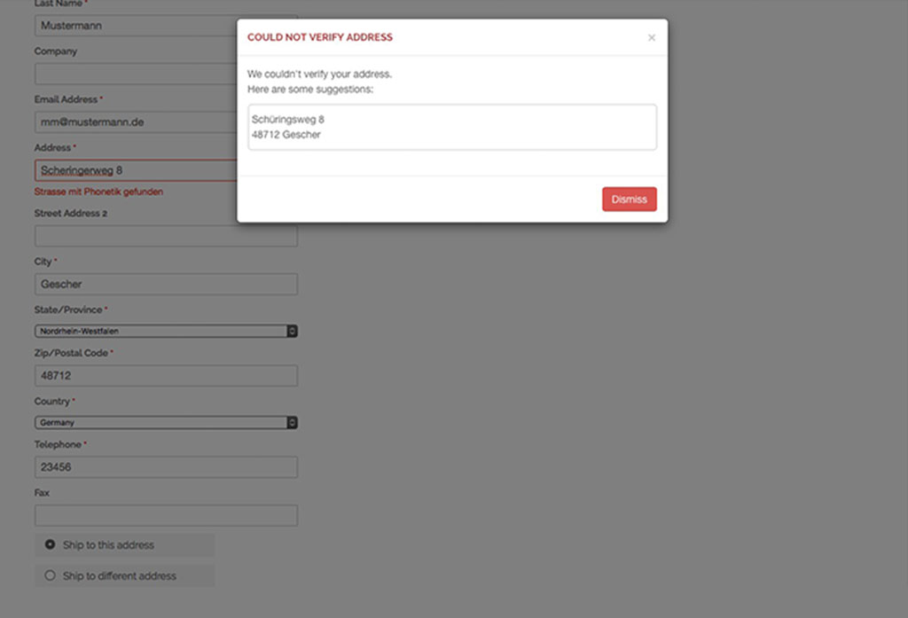 Checkout-Adressprüfung für Magento Screenshot