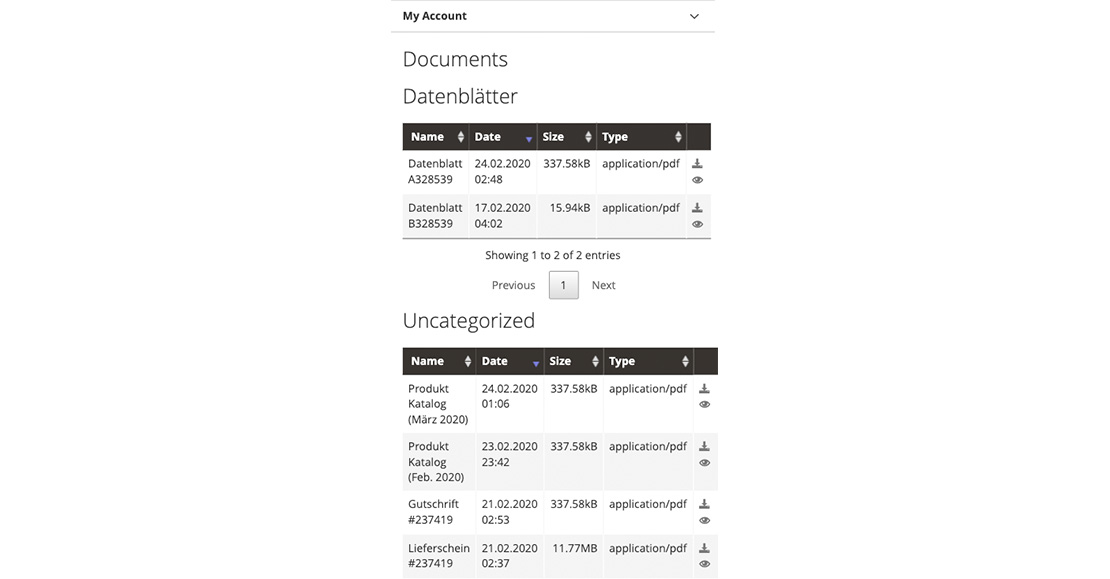 Magento 2 Customer Documents Screenshot