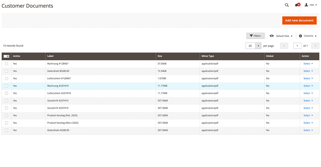 Magento 2 Customer Documents Screenshot