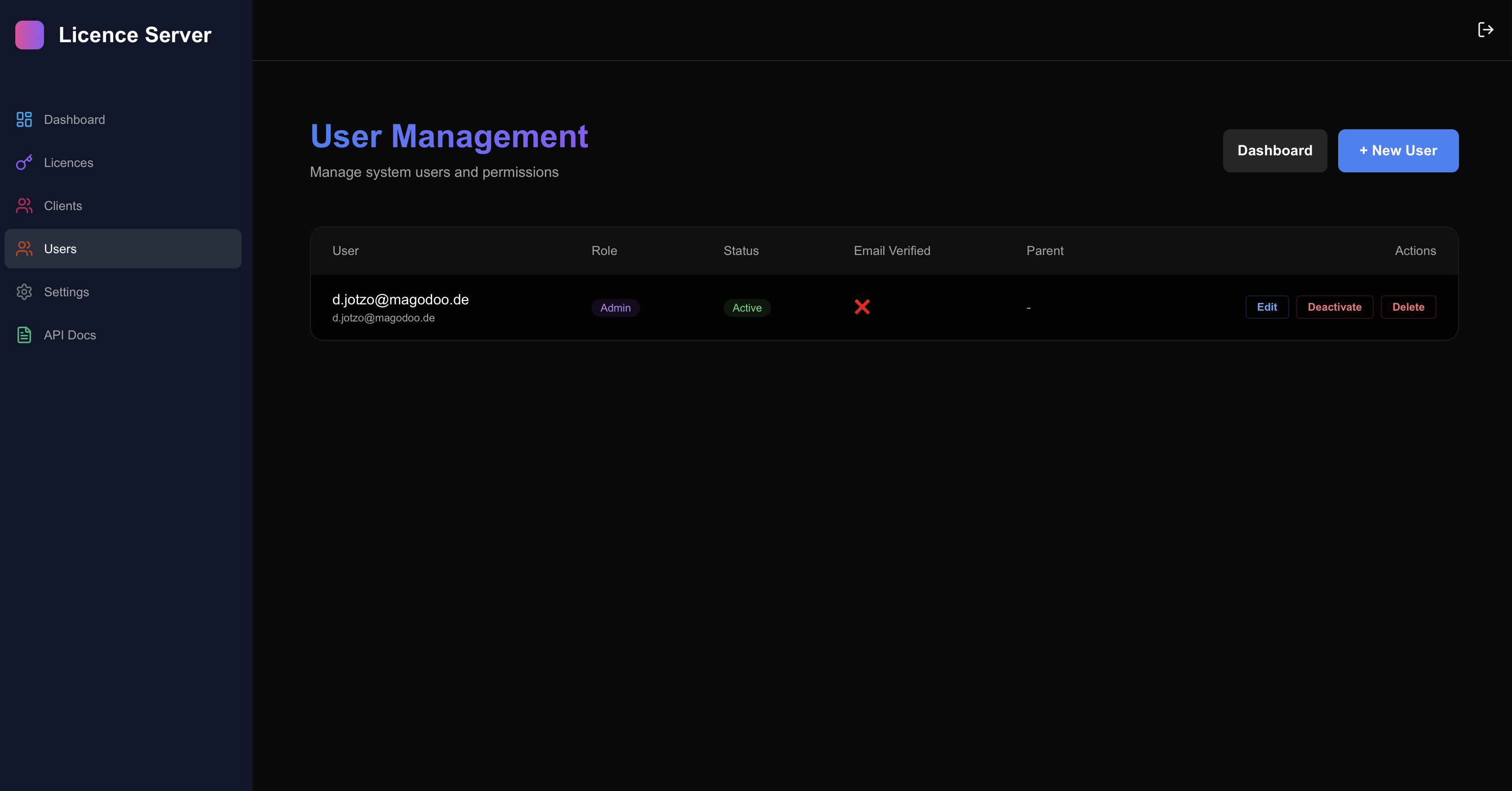 Multi-User Lizenz-Server Admin mit REST-API und Fileservice Screenshot