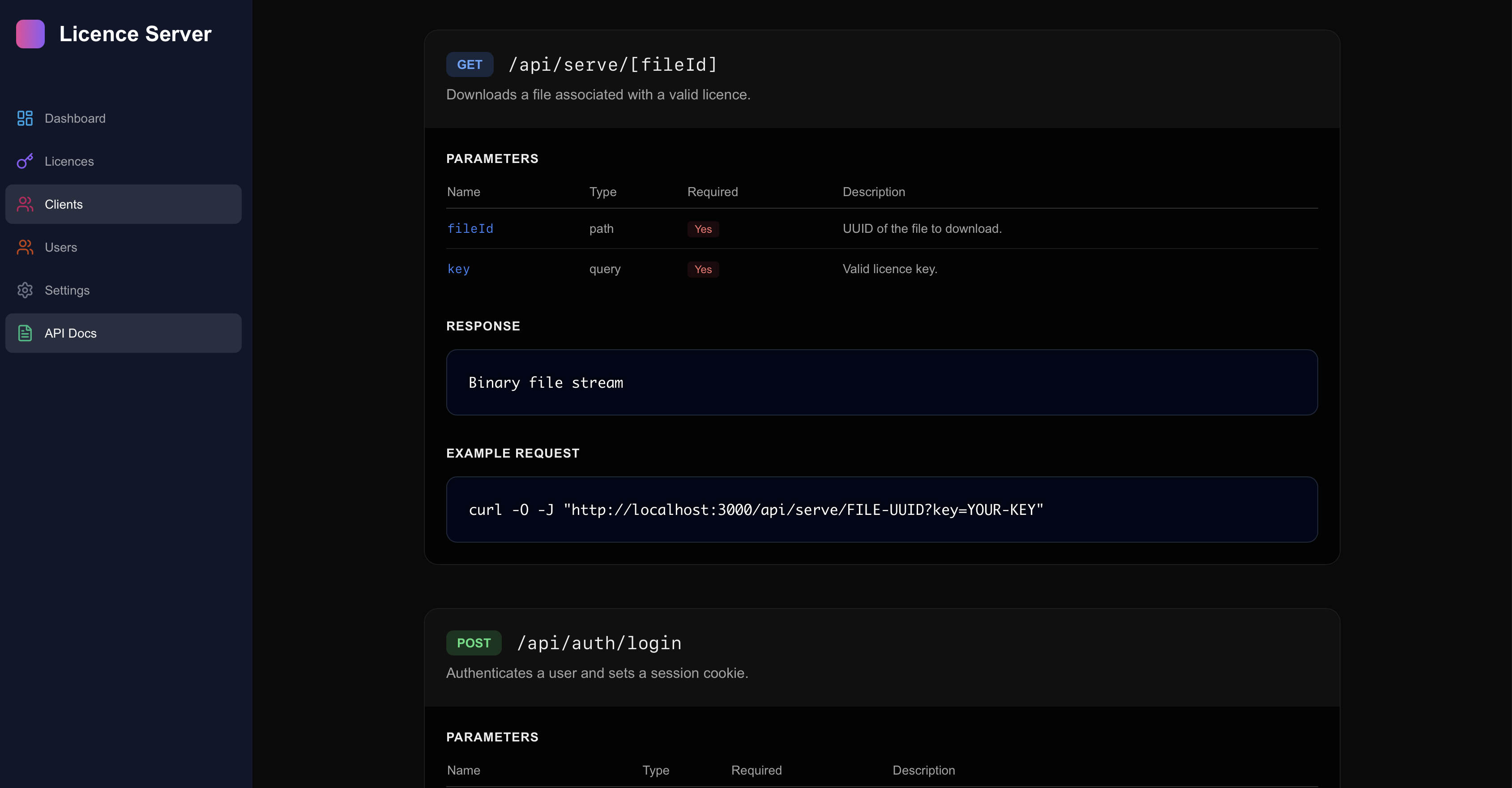 Multi-User Lizenz-Server Admin mit REST-API und Fileservice Screenshot