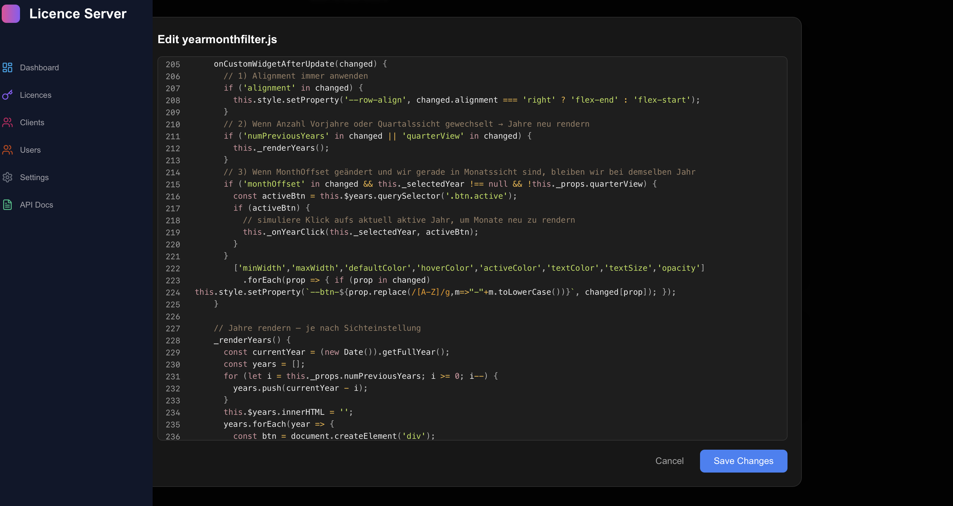 Multi-User Lizenz-Server Admin mit REST-API und Fileservice Screenshot