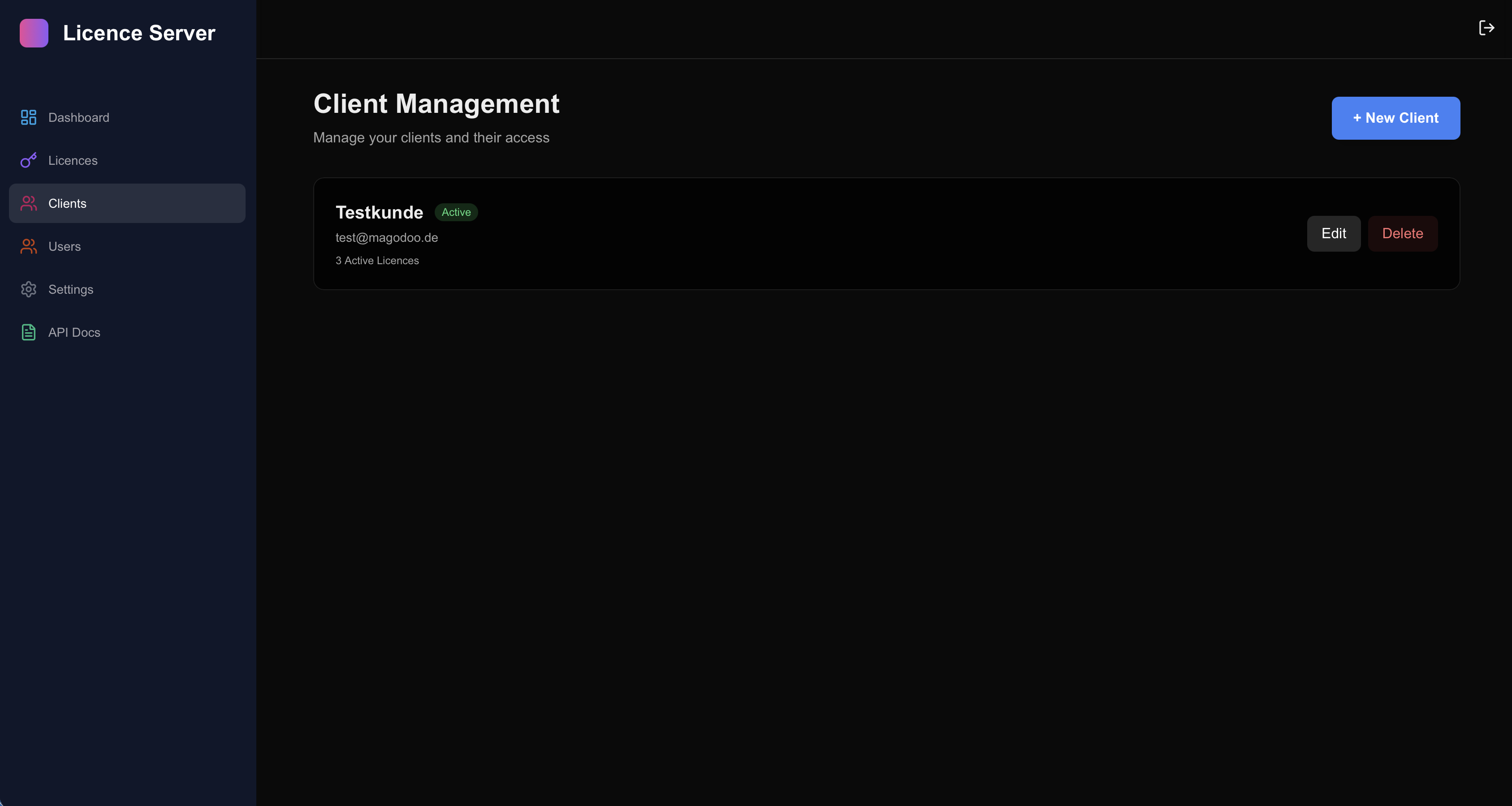 Multi-User Lizenz-Server Admin mit REST-API und Fileservice Screenshot