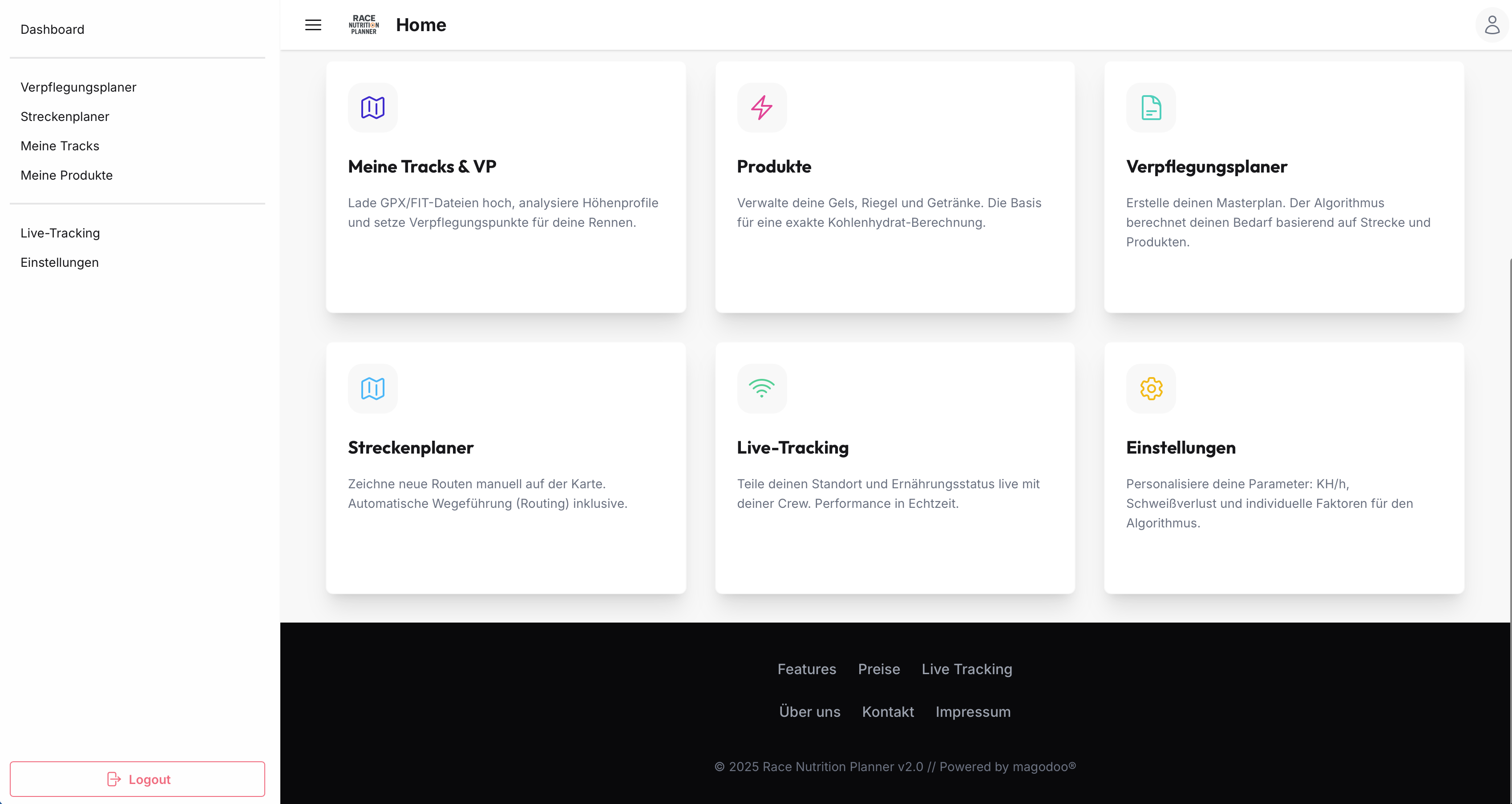 Race Nutrition Planner - Verpflegungsplaner, Streckenplaner, Livetracking und mehr für Radsport, Laufsport, Rennsport Screenshot