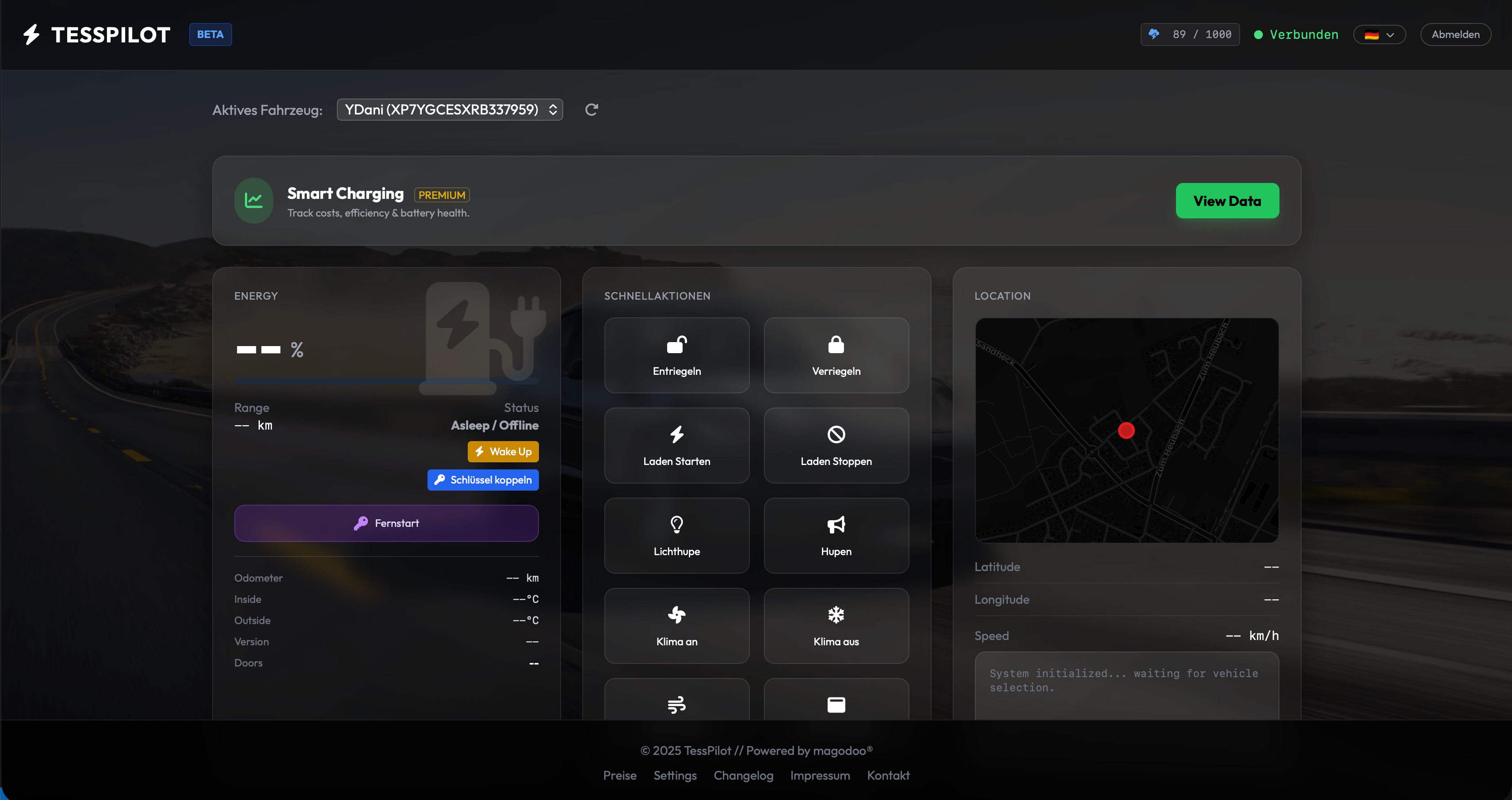 Tesspilot - Tesla Dashboard für Fahrzeug- und Flottenveraltung Screenshot