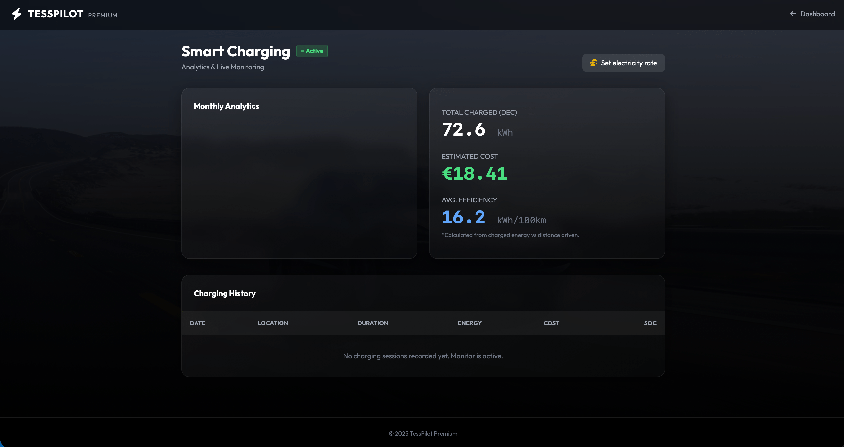 Tesspilot - Tesla Dashboard für Fahrzeug- und Flottenveraltung Screenshot