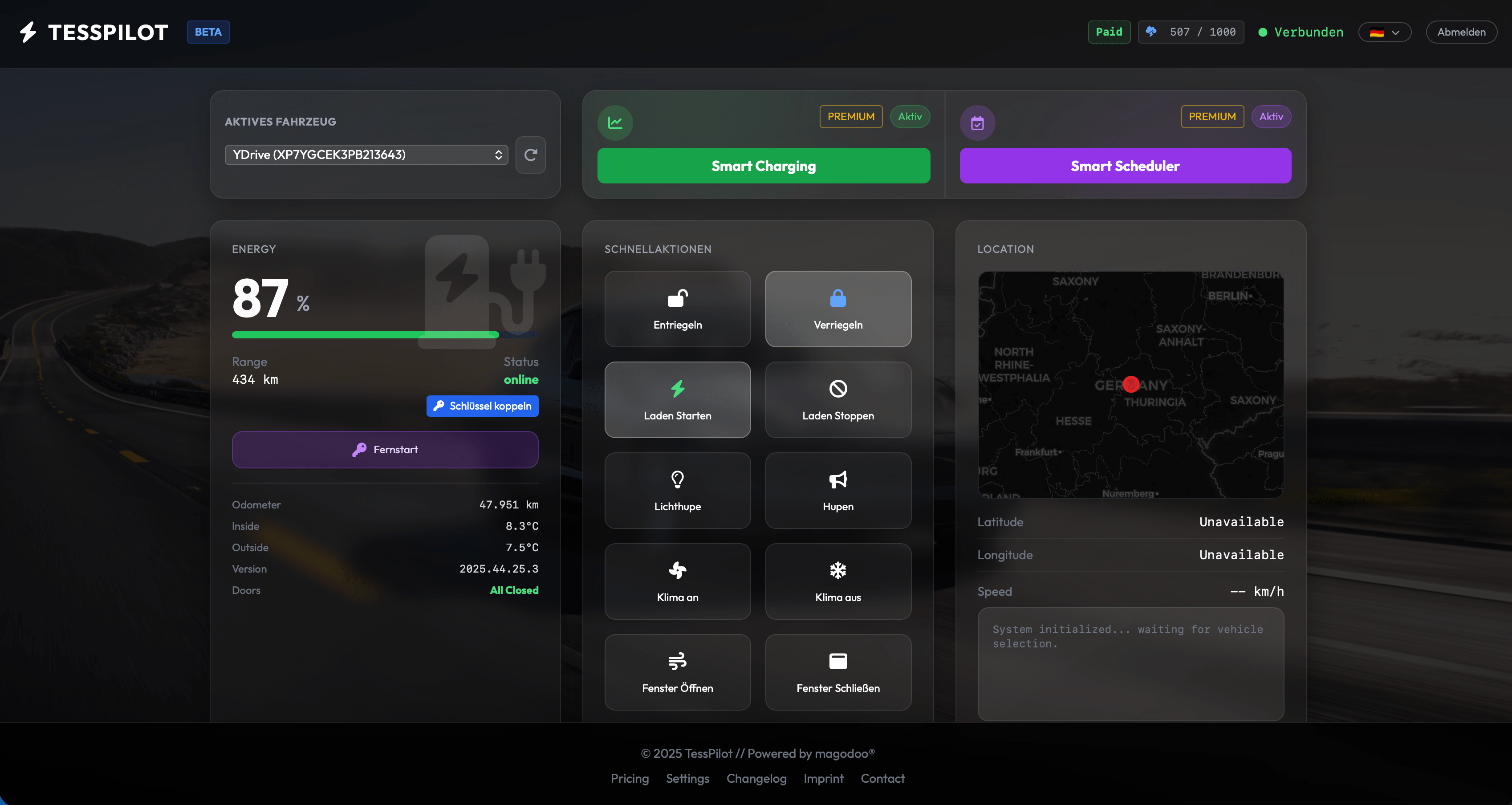 Tesspilot - Tesla Dashboard für Fahrzeug- und Flottenveraltung Screenshot